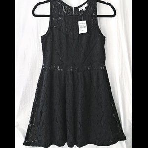 Beautiful NWT SOCIALITE Size L Goth Sleeveless Black Lace Lined Flare Mini Dress